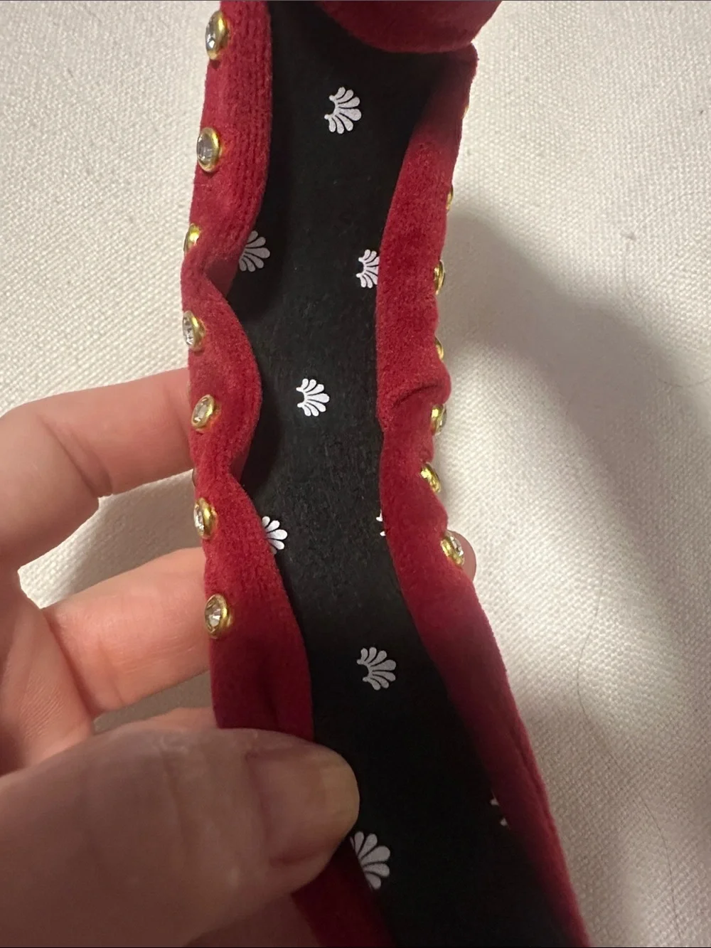 Lele Sadoughi Headband Red Velvet Gold and Crystal